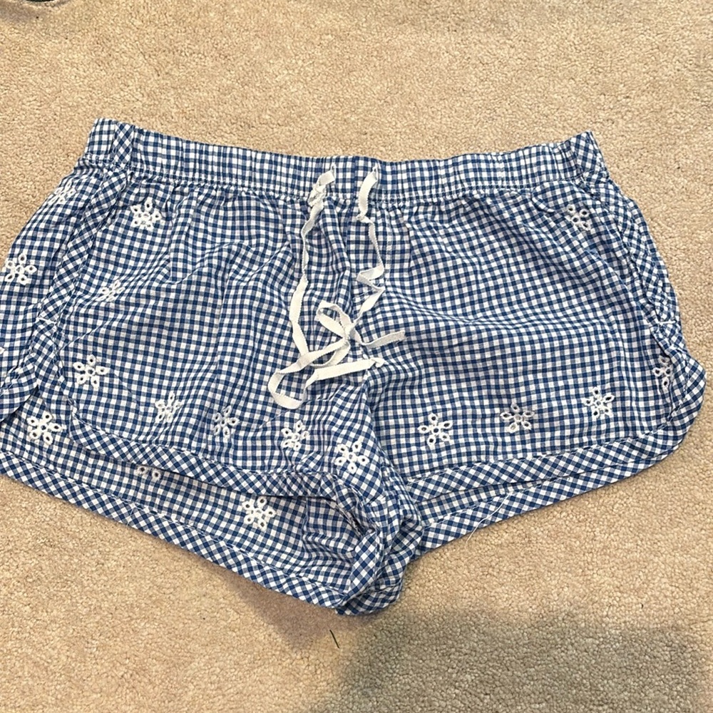 PINK Victoria's Secret Blue & White Gingham Embroidered Pajama Shorts